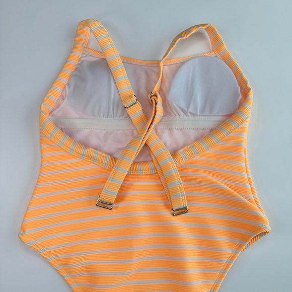 Xhilaration Ribbed Square Neck‎ Scoop Side One Piece Swimsuit Yellow Stripe S Jr - Picture 4 of 14
